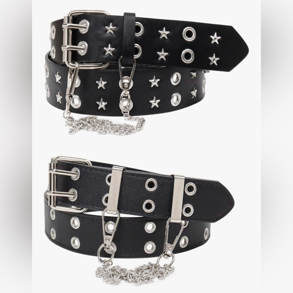 Black and Silver Star-Studded Women's Belt